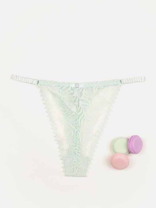 Damen-Slip String Spitze Türkis Einheitsgröße T...