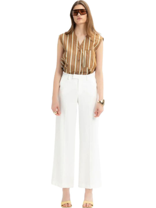 MY T Pants Γυναικείο Υφασμάτινο Παντελόνι White