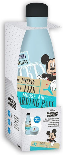 Diakakis Kids Water Bottle Mickey Stainless Steel Hello Greece 500ml with Food Container PP 130ml