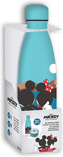 Diakakis Kids Water Bottle Mickey Stainless Steel I Fell In Love In Greece 500ml with PP 130ml Food Container