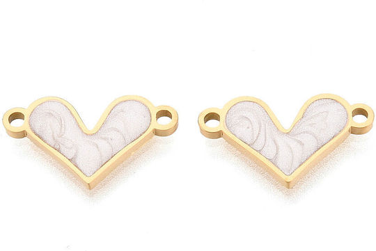 Link Inimă Oțel Aurit 18k Email Alb 15.5x9mm 1buc