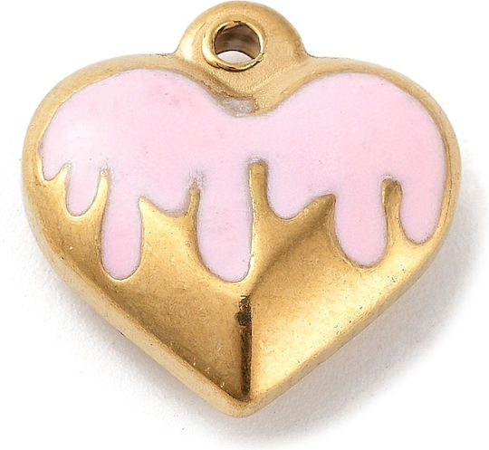 Steel Heart Element Gold Rose Enamel 17mm 1 Piece