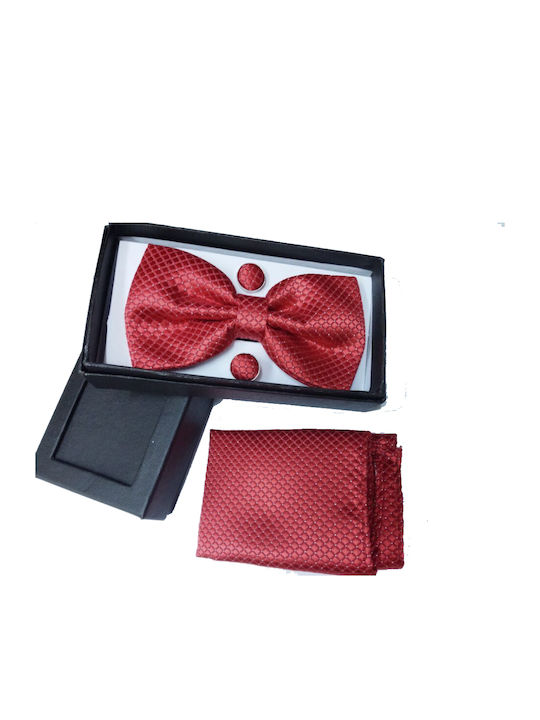 Set Cravate Papillon Butoni De Manșetă Capac Monocrom Roșu Oem 30140