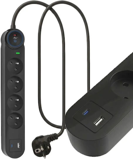 Art Захранваща Лента 4 Изхода с USB-A USB-C и Кабел 1.5м