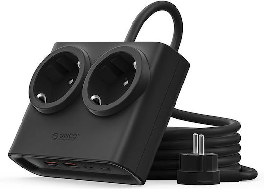 Orico PDC25 Захранваща Лента 2 Гнезда с 2 USB-A, 2 USB-C и Кабел 1.6м
