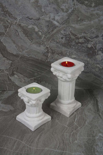 Stewehome Set Of 2 Pieces Decorative Concrete Candle Holders Ancient Roman Column Shape White 14.5 Cm
