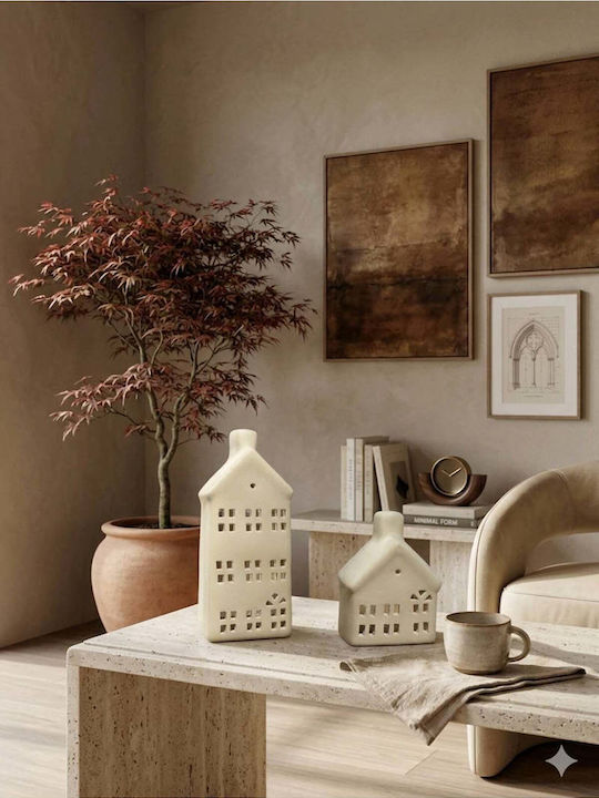 SteweHome Christmas Ceramic Beige Candlestick 2 Pieces