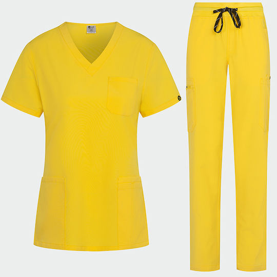B-Well Bella Women's Medical Pants and Blouse Set Yellow