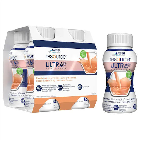 Nestle Resource Ultra + High Protein με Γεύση Φουντούκι 4x200ml