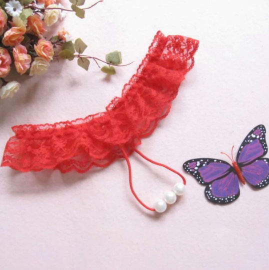 Aph Κόκκινο Εσώρουχο Δαντέλα Πέρλες Red Lingerie Lace Pearls 6860