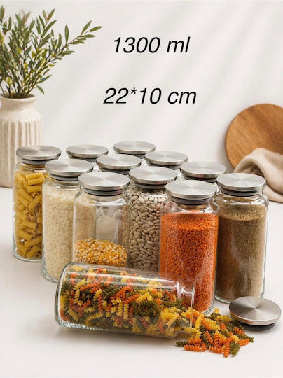 SteweHome Set of 12 General Use Glass White Jars with Lid 1300ml