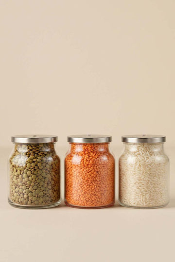 SteweHome Set of 3 Coffee Jars with Metallic Transparent Lid 650ml