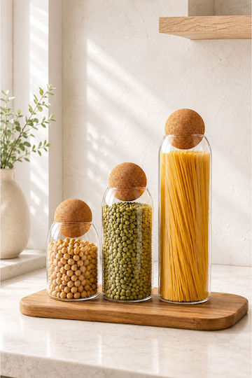 SteweHome Set of 3 Tea Jars with Cork Glass Orange