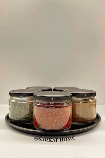 SteweHome Set of 5 General Use Food Jars with Airtight Lid Metallic Black 8.2x8.2x8.2cm
