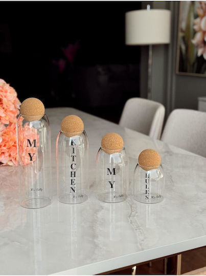 SteweHome Set of 4 General Use Glass White Jars with Cork 1350ml