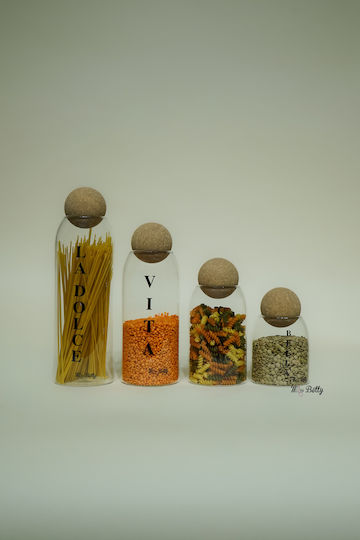 SteweHome Set of 4 General Use Glass White Jars with Cork 1350ml