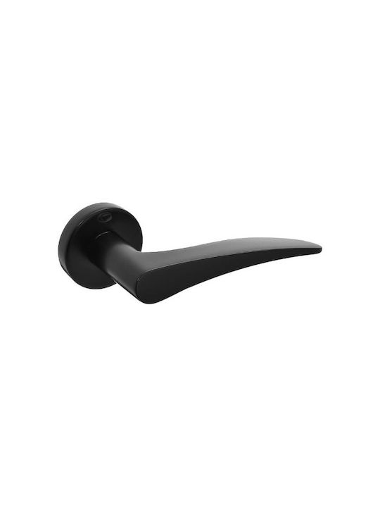 Convex Front Door Lever With Rosette Pair With Mouthpiece Black