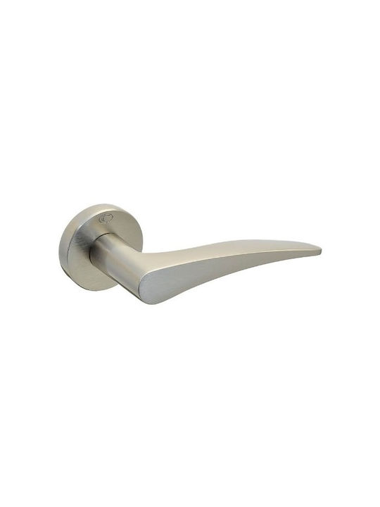 Convex Front Door Lever With Rosette Pair With Mouthpiece Matte Nickel