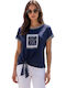 Women's Short Sleeve Striped Blue Blouse