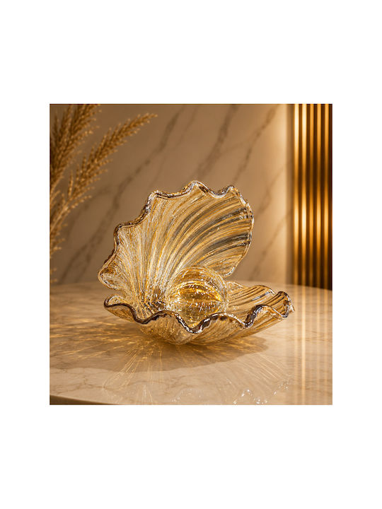 Stewehome Decorative Object Glass Sea Urchin Shell Pearl Details Beige 20x20 Cm