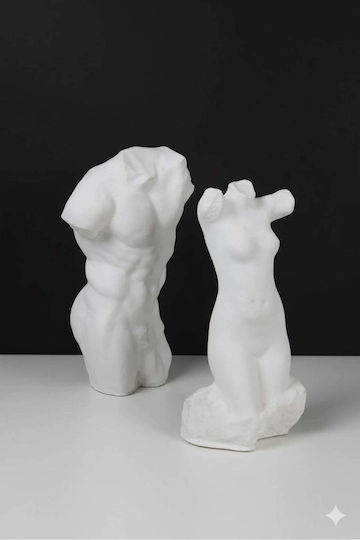 Stewehome Set of 2 Pieces Decorative Statues Female Male Nude Concrete White 7x14x14.5 Cm