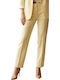 Women's High Rise Fabric Trousers in Straight Leg Yellow