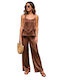 Women's Satin Pantaloons with Elastic in Loose Fit Brown