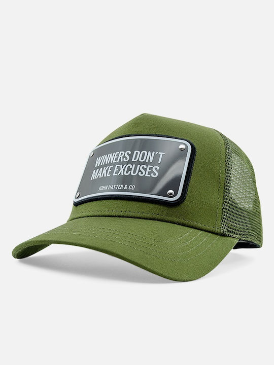 Winners Don't Make Excuses Green Jockey Cap Metal Patch John Hatter & Co