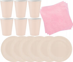 Set Pink Plates Cups Napkins