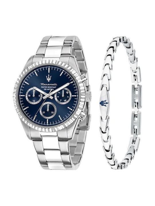 Maserati Competizione Men's Watch 43mm Battery With Silver Steel Bracelet