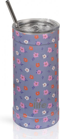 Ecolife Thermos Glass Stainless Steel / Aluminum / Plastic BPA Free 500ml Flower Bloom with Straw