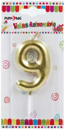 Birthday Candle Cake Number 9 Metallic Gold