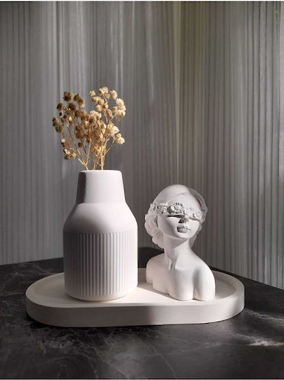 Stewehome Set 3 Bucăți Vaze Figurină Decorativă Obiect Farfurie Ovală Vază Bibelou Decorativ Alb 10x11 Cm