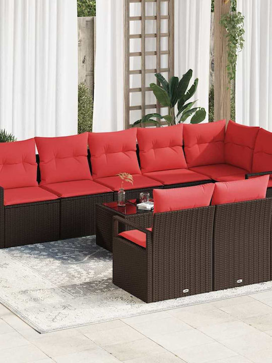 vidaXL Garten- und Outdoor-Möbelsets 9 Stück Wohnzimmer Braun mit Kissen