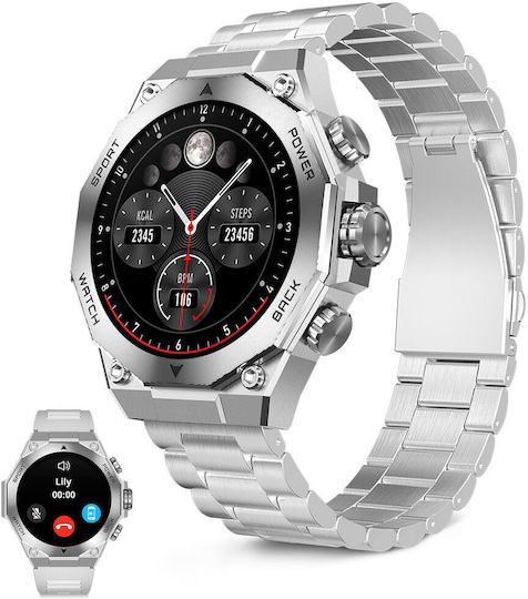 Ksix Titanium Smartwatch with Heart Rate Monitor (Silver)