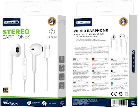 Jellico Ep2a In-ear Handsfree Ακουστικά με Βύσμα USB-C Λευκό