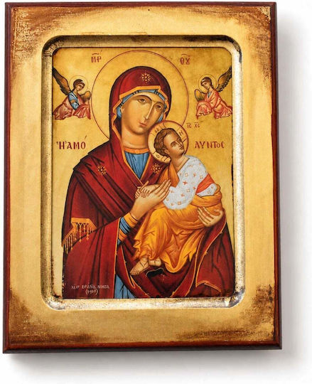 Handmade Icon Virgin Mary Immaculate Carved Wood 10x12cm