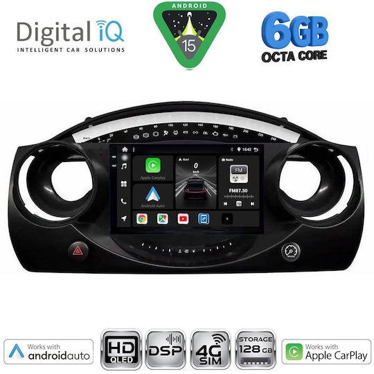Digital IQ Auto-Audiosystem für Mini Cooper 2000-2006 mit Touchscreen 9" Bluetooth USB Eingebautes Wi-Fi GPS Apple CarPlay Android Auto