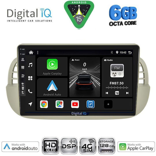Digital IQ Car Audio System for Fiat 500 2007-2015 (Bluetooth/USB/WiFi/GPS/Apple CarPlay/Android Auto) with 9" Touch Screen