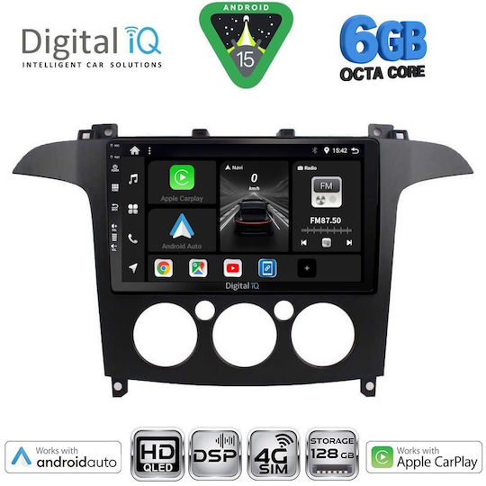 Digital IQ Car Audio System for Ford S-Max 2006-2014 with A/C (Bluetooth/USB/WiFi/GPS/Apple CarPlay/Android Auto) with 9" Touch Screen