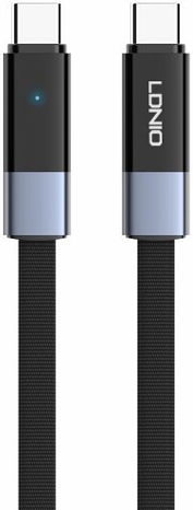 Ldnio Flat LED Braided USB 2.0 Cable USB-C Male - USB-C 65W Black 2m