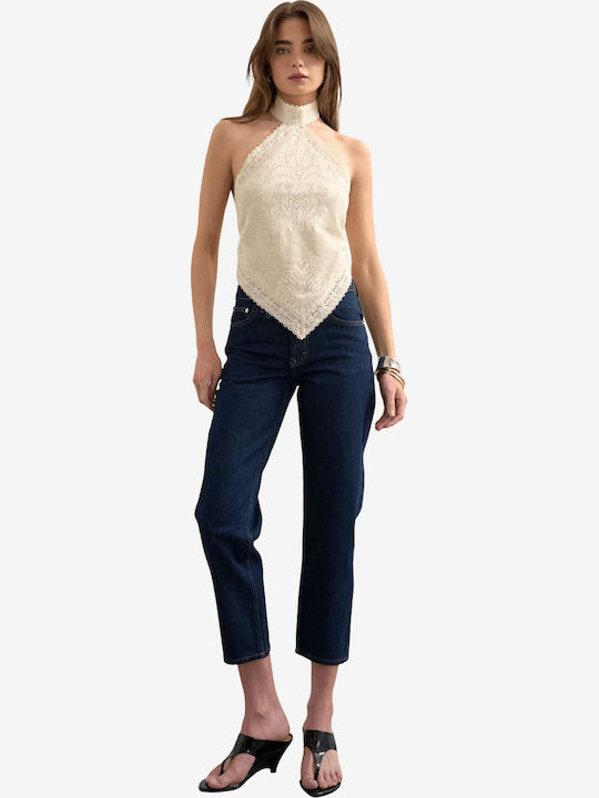 Topshop Women's Cotton Sleeveless Beige Blouse