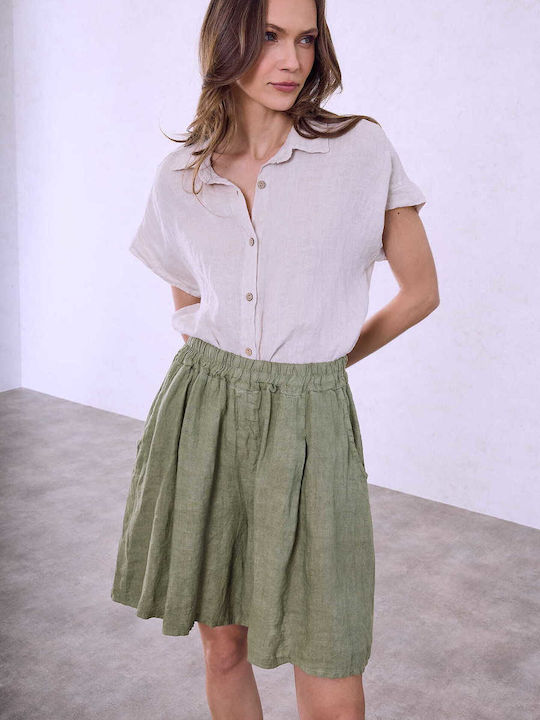 Celestino Women's Linen Pleated Khaki Bermuda S...