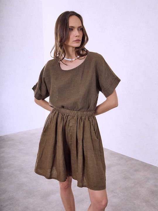 Celestino Women's Linen Bermuda Shorts Brown