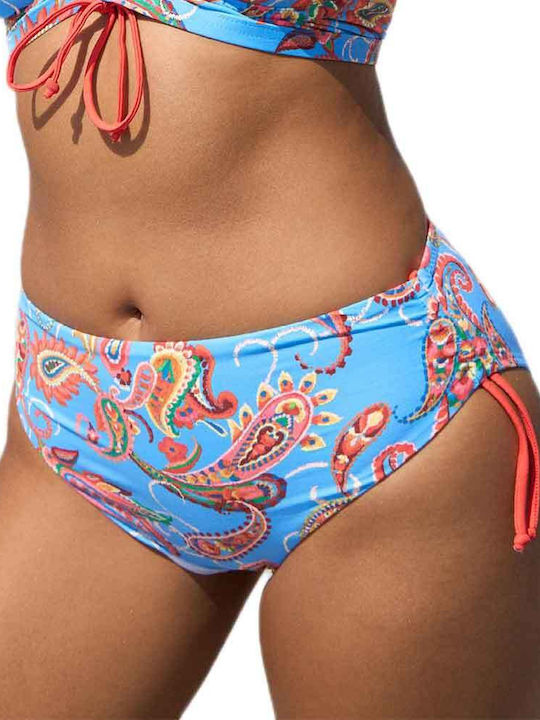 Bikini Slip Ψηλόμεσο με Κορδονάκια Γαλάζιο