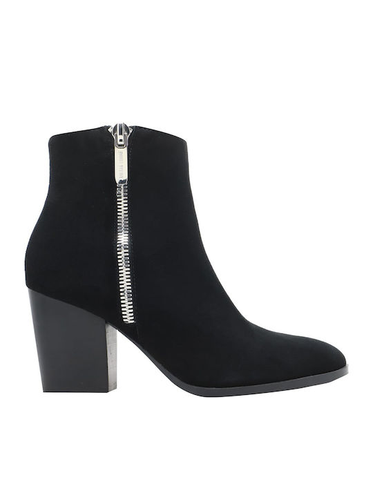 Wildleder Damen Stiefeletten mit Mittelhohem Absatz Schwarz