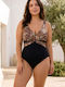 One Piece Swimsuit with Light Padding Brown Animal Print