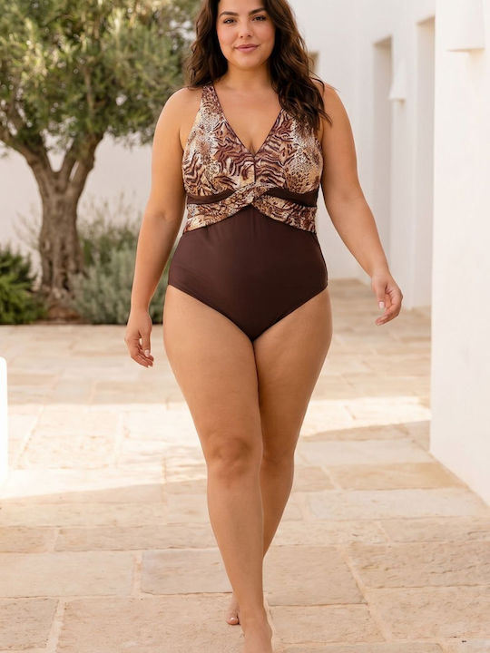 Esthisis Ολόσωμο Μαγιό με Ενίσχυση Animal Print Καφέ