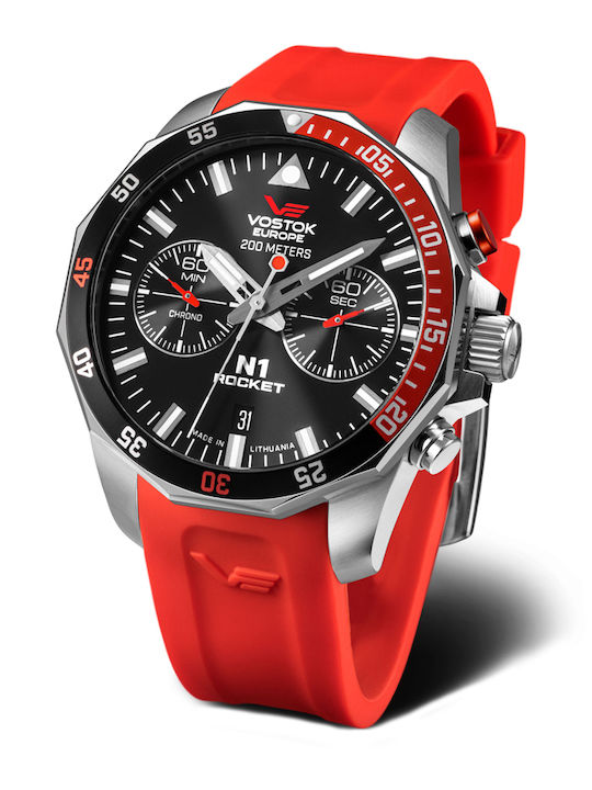 Vostok Europe Rocket N1 Men's Watch Chronograph Battery with Red Rubber Strap