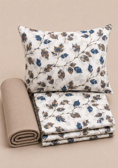 Comfort Comfort Kinderbettlaken Set Mit Gummizug Baumwollene Blauen Blätter 270x165cm 3 Stück